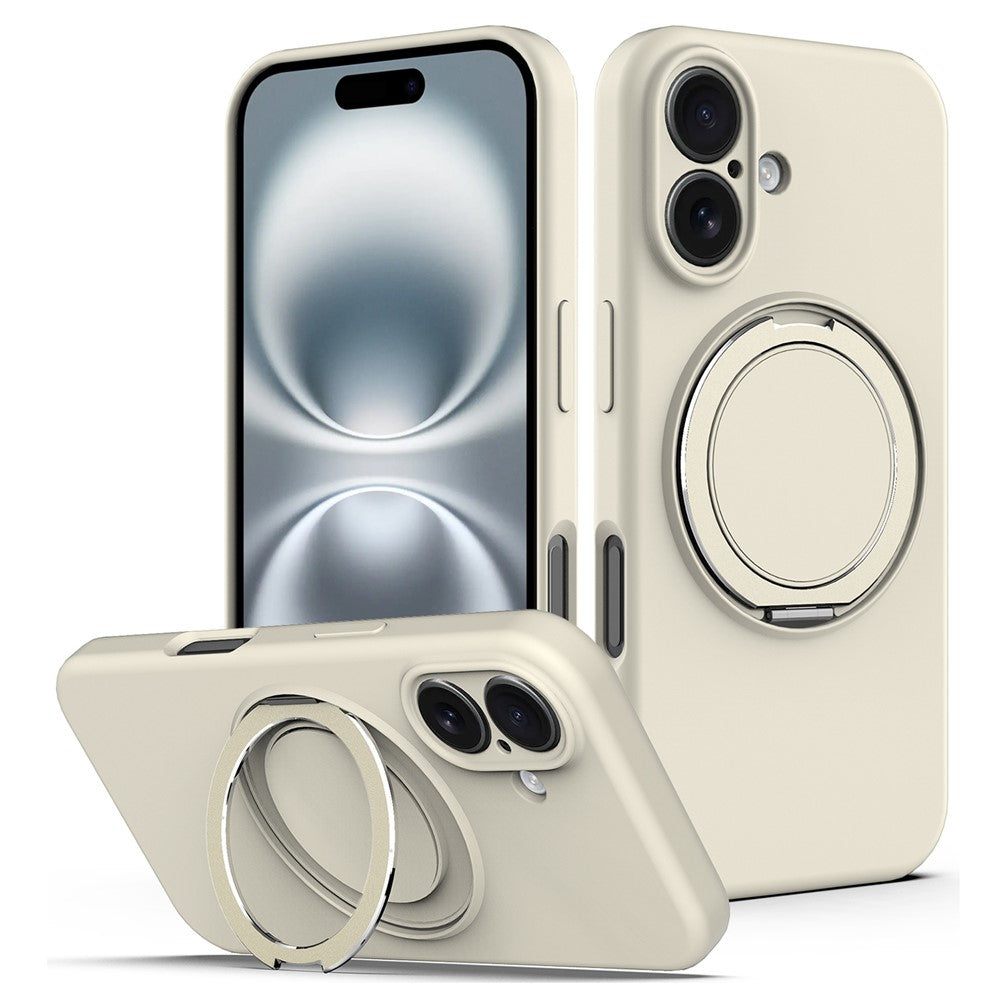 For iPhone 16 Case Compatible with MagSafe Rotating Metal Kickstand PC + Silicone Phone Cover