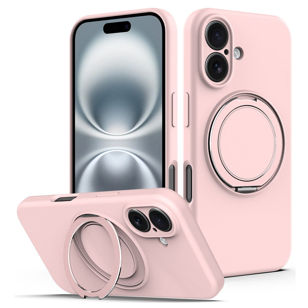 For iPhone 16 Case Compatible with MagSafe Rotating Metal Kickstand PC + Silicone Phone Cover