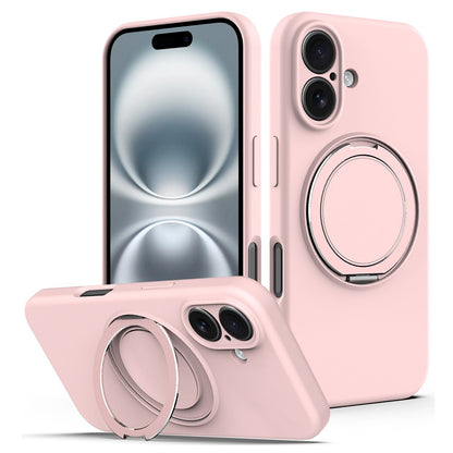 For iPhone 16 Case Compatible with MagSafe Rotating Metal Kickstand PC + Silicone Phone Cover