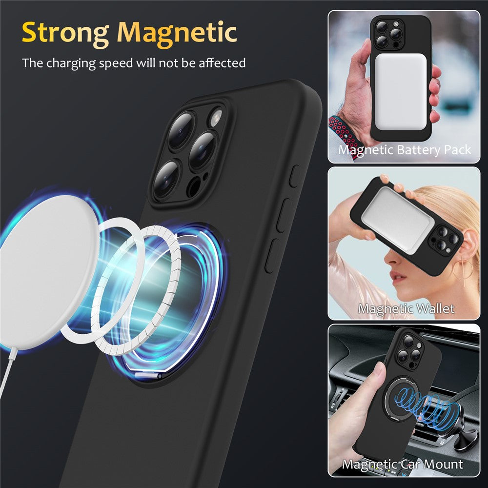 For iPhone 16 Pro Max Case Compatible with MagSafe Rotating Metal Kickstand PC + Silicone Phone Cover