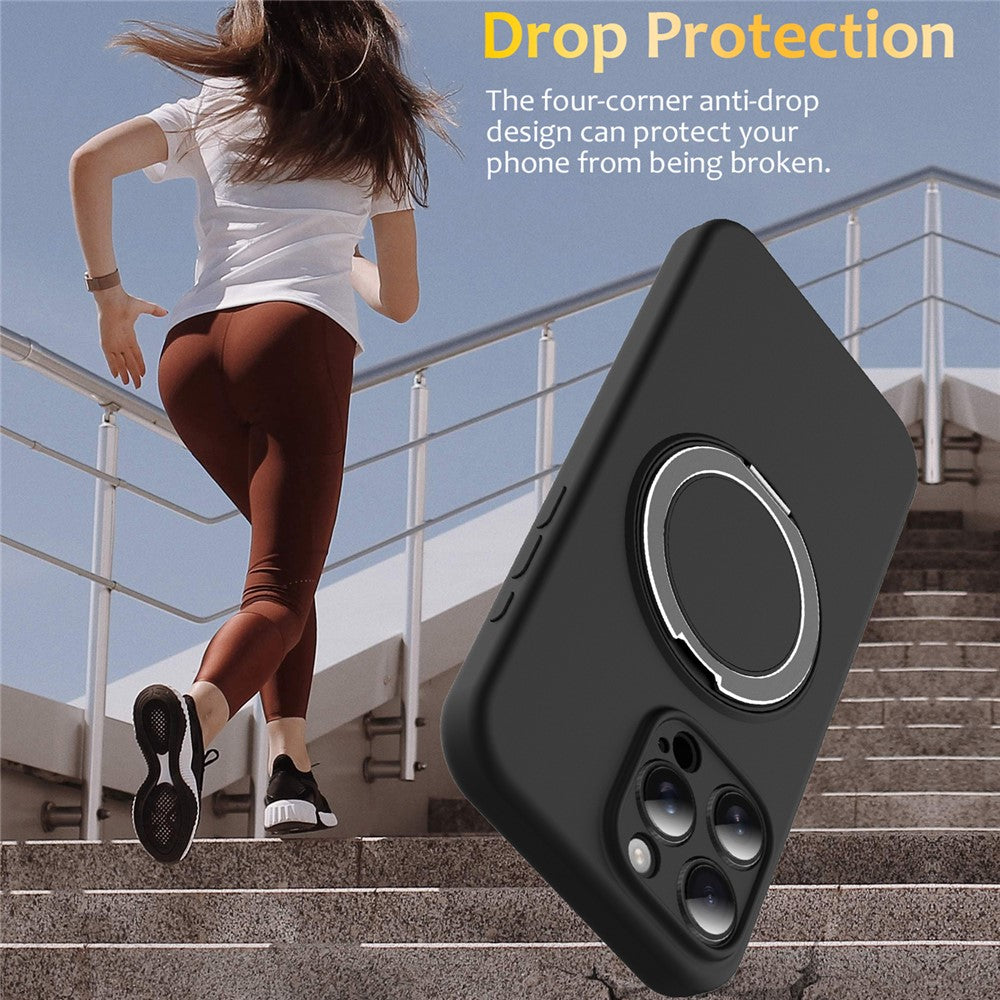 For iPhone 16 Pro Max Case Compatible with MagSafe Rotating Metal Kickstand PC + Silicone Phone Cover