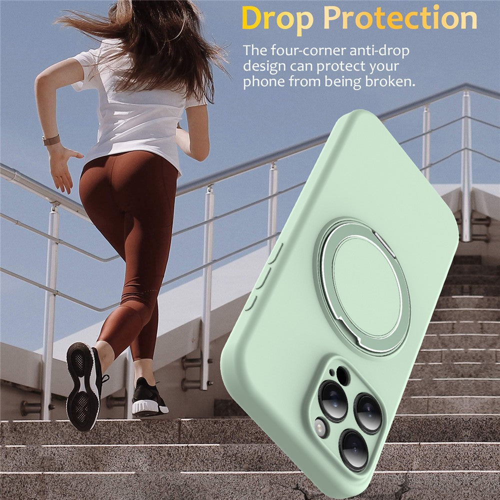 For iPhone 16 Pro Case Compatible with MagSafe Rotating Metal Kickstand PC + Silicone Phone Cover