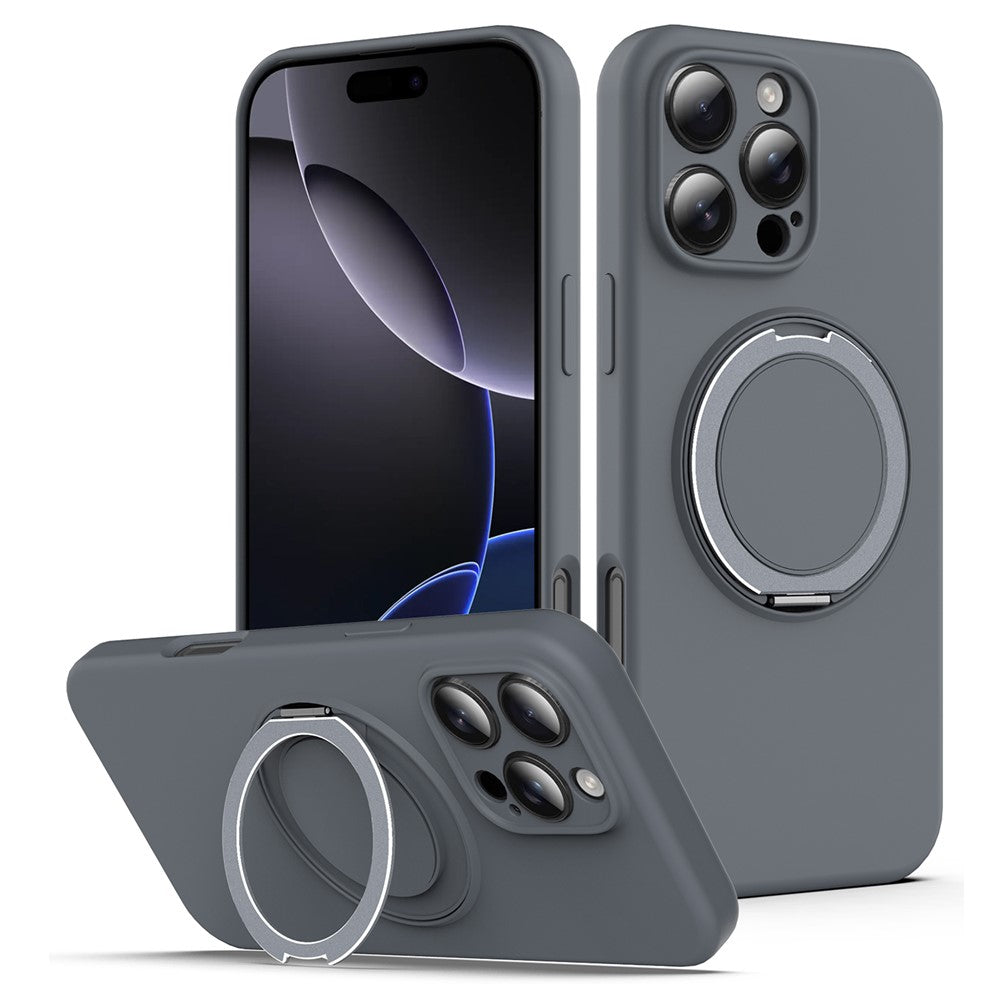 For iPhone 16 Pro Case Compatible with MagSafe Rotating Metal Kickstand PC + Silicone Phone Cover