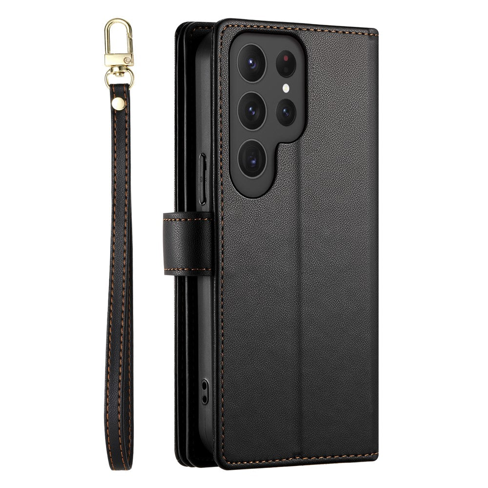 DF-011 For Samsung Galaxy S25 Ultra Case Zipper Pocket Wallet Leather Phone Cover with Straps