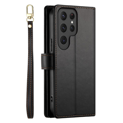 DF-011 For Samsung Galaxy S25 Ultra Case Zipper Pocket Wallet Leather Phone Cover with Straps