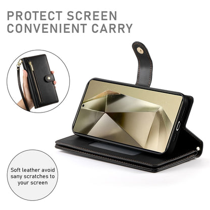 DF-011 For Samsung Galaxy S25 Ultra Case Zipper Pocket Wallet Leather Phone Cover with Straps