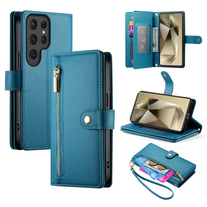 DF-011 For Samsung Galaxy S25 Ultra Case Zipper Pocket Wallet Leather Phone Cover with Straps