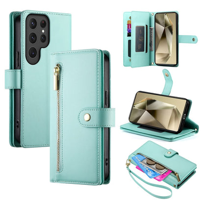 DF-011 For Samsung Galaxy S25 Ultra Case Zipper Pocket Wallet Leather Phone Cover with Straps