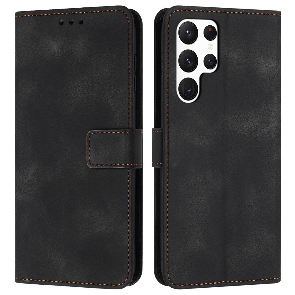 For Samsung Galaxy S25 Ultra Leather Case Solid Color Wallet Protective Phone Cover