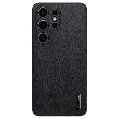 For Samsung Galaxy S25 Ultra Case Wood Texture PU Leather Coated PC+TPU Phone Cover