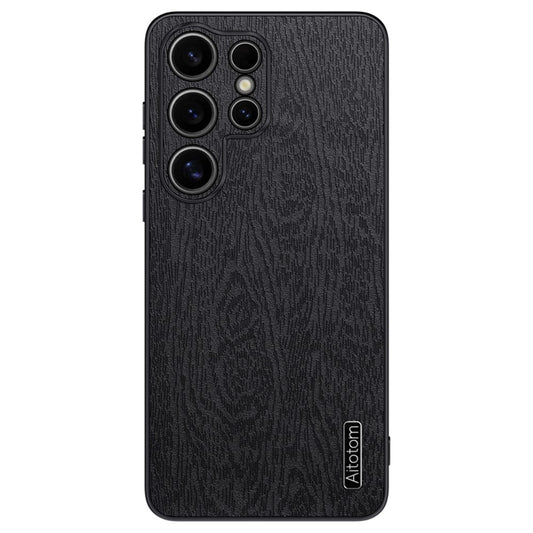 For Samsung Galaxy S25 Ultra Case Wood Texture PU Leather Coated PC+TPU Phone Cover