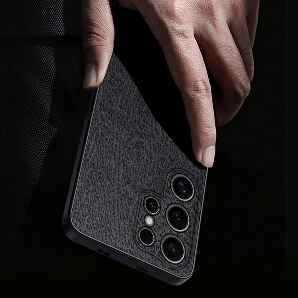 For Samsung Galaxy S25 Ultra Case Wood Texture PU Leather Coated PC+TPU Phone Cover