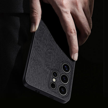 For Samsung Galaxy S25 Ultra Case Wood Texture PU Leather Coated PC+TPU Phone Cover