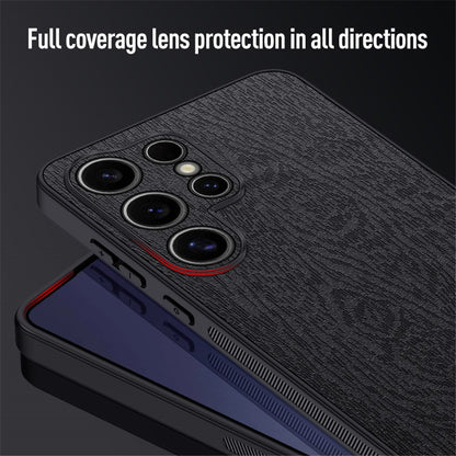 For Samsung Galaxy S25 Ultra Case Wood Texture PU Leather Coated PC+TPU Phone Cover