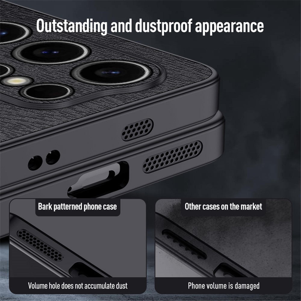 For Samsung Galaxy S25 Ultra Case Wood Texture PU Leather Coated PC+TPU Phone Cover
