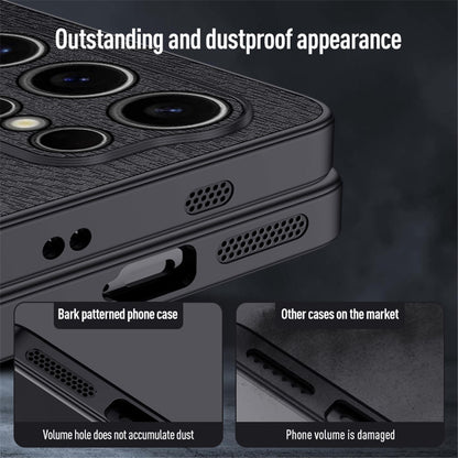 For Samsung Galaxy S25 Ultra Case Wood Texture PU Leather Coated PC+TPU Phone Cover
