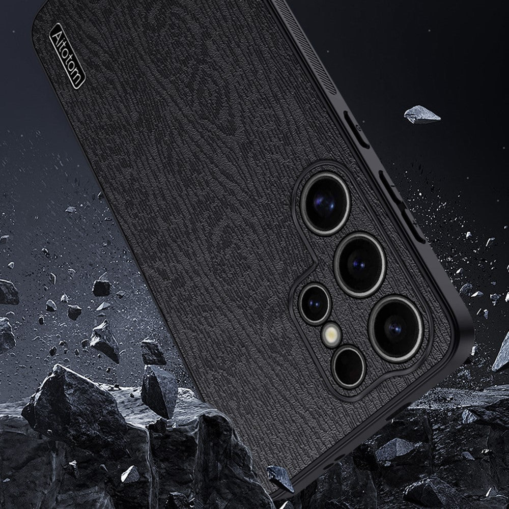 For Samsung Galaxy S25 Ultra Case Wood Texture PU Leather Coated PC+TPU Phone Cover