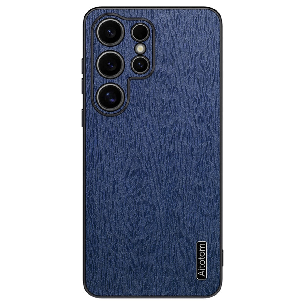 For Samsung Galaxy S25 Ultra Case Wood Texture PU Leather Coated PC+TPU Phone Cover