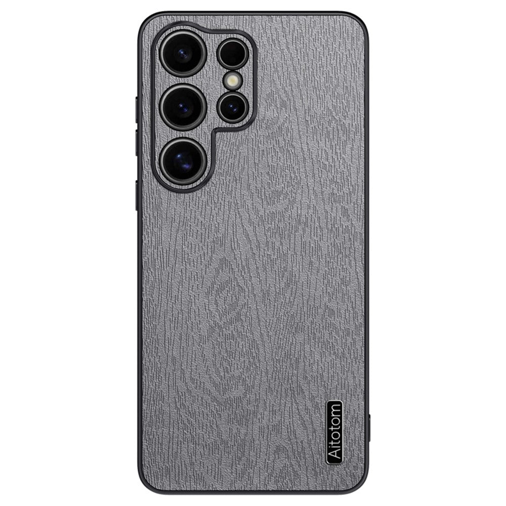 For Samsung Galaxy S25 Ultra Case Wood Texture PU Leather Coated PC+TPU Phone Cover