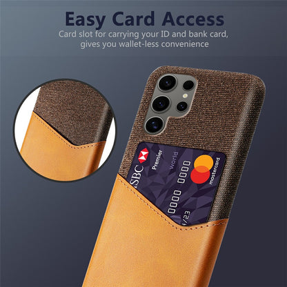 For Samsung Galaxy S25 Ultra Case PU Leather Card Slot Cloth Texture Hard PC Phone Cover