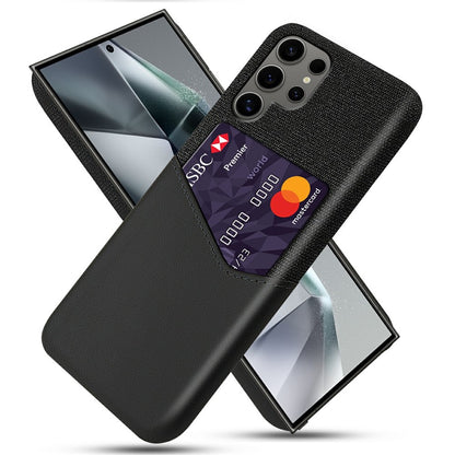 For Samsung Galaxy S25 Ultra Case PU Leather Card Slot Cloth Texture Hard PC Phone Cover