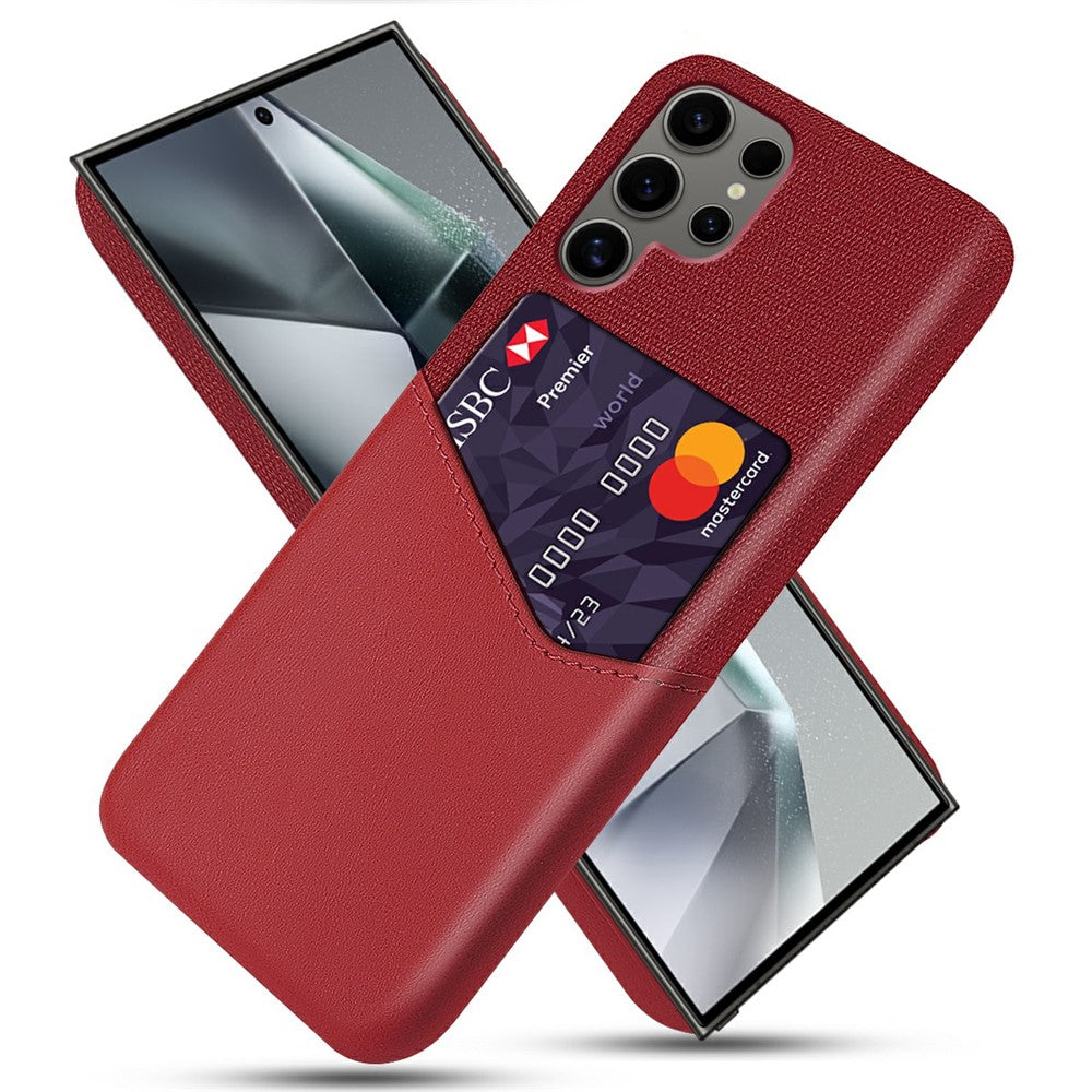 For Samsung Galaxy S25 Ultra Case PU Leather Card Slot Cloth Texture Hard PC Phone Cover