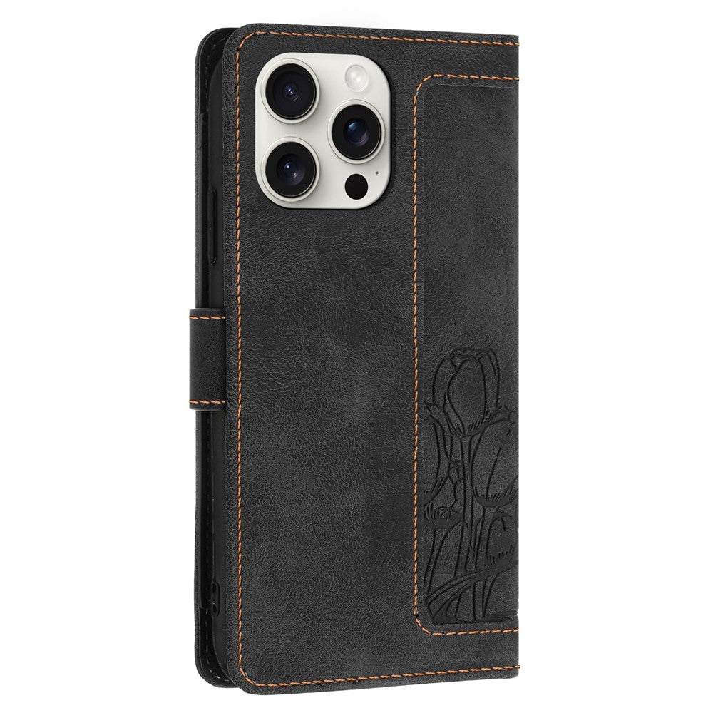 For iPhone 16 Pro Max Case Tulip Leather Phone Cover with 5 Card Slots Wallet