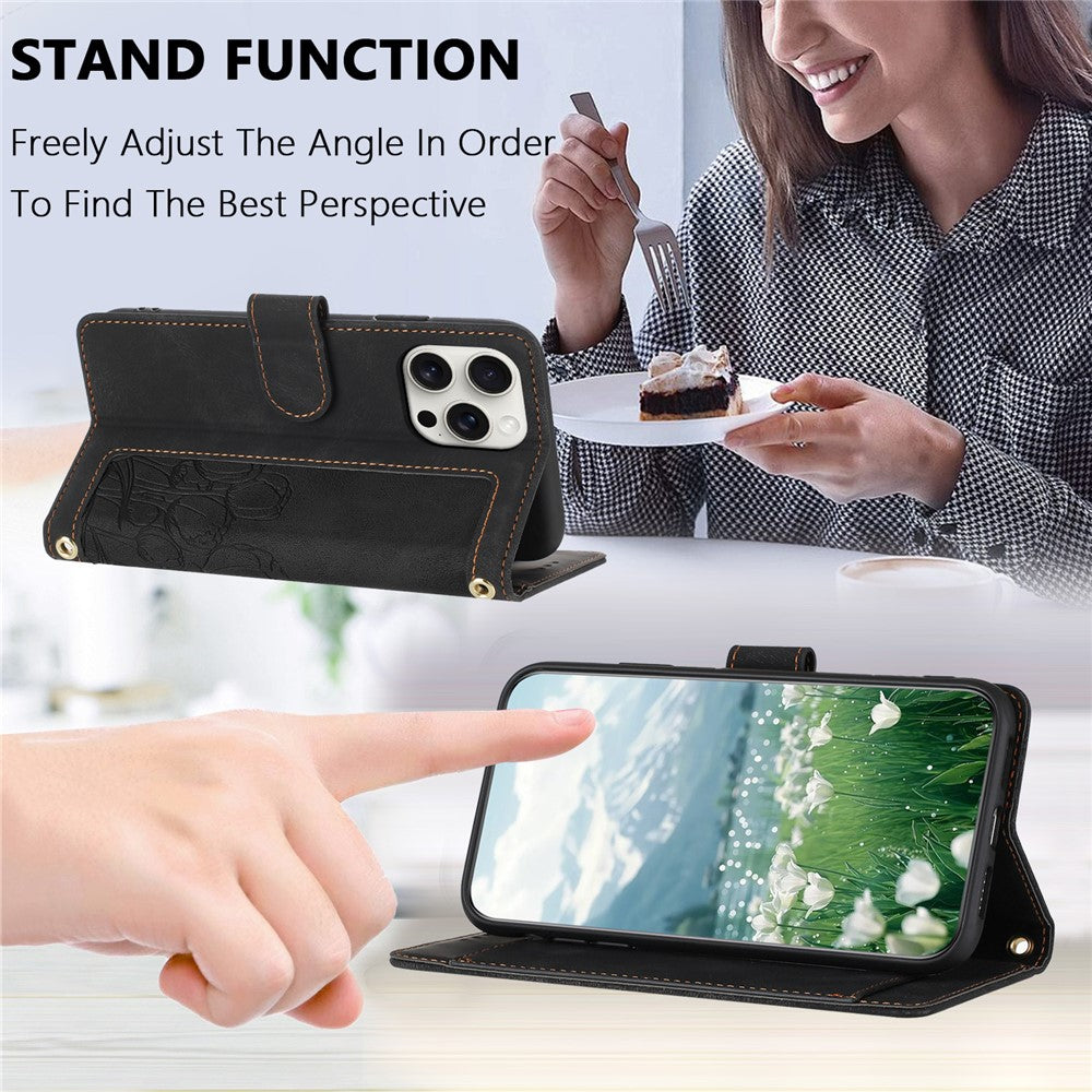 For iPhone 16 Pro Max Case Tulip Leather Phone Cover with 5 Card Slots Wallet