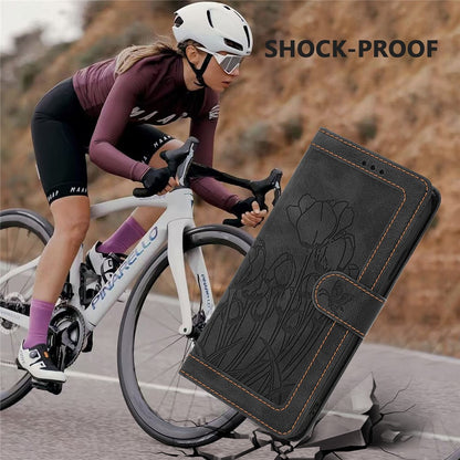 For iPhone 16 Pro Max Case Tulip Leather Phone Cover with 5 Card Slots Wallet