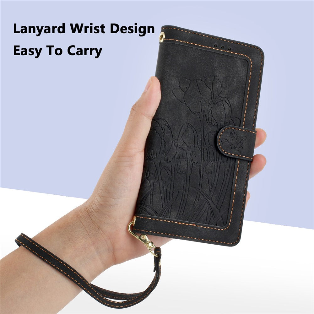 For iPhone 16 Pro Max Case Tulip Leather Phone Cover with 5 Card Slots Wallet