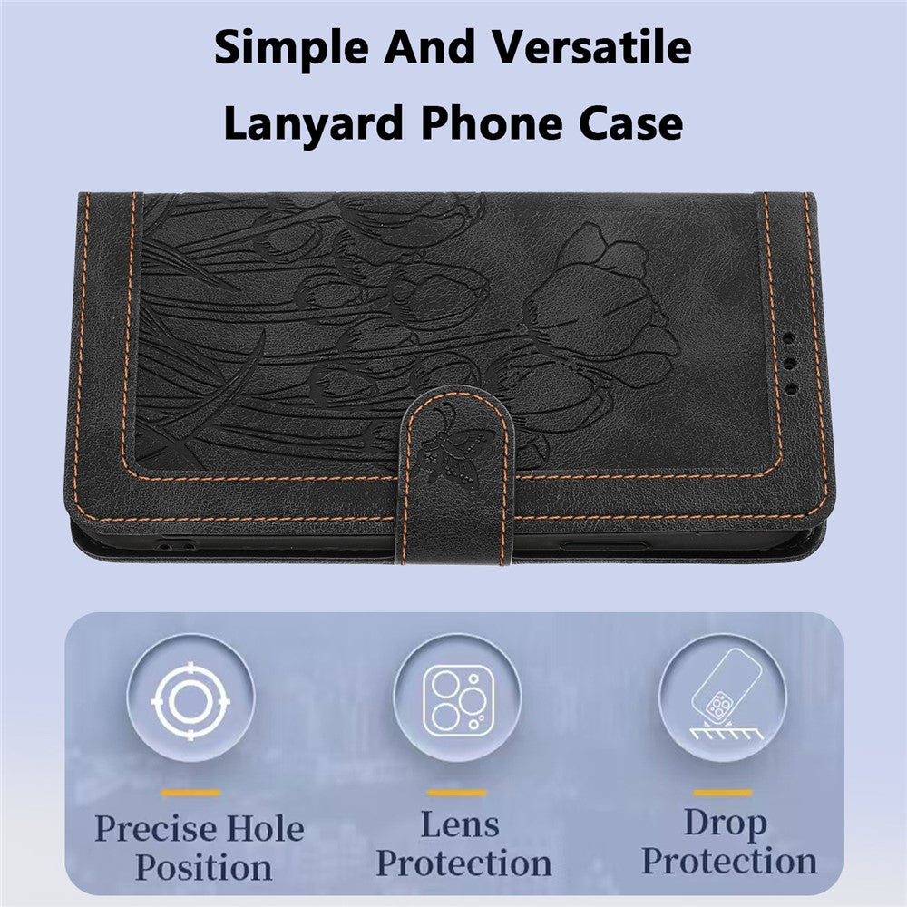 For iPhone 16 Pro Max Case Tulip Leather Phone Cover with 5 Card Slots Wallet