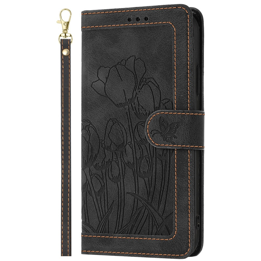 For iPhone 16 Pro Max Case Tulip Leather Phone Cover with 5 Card Slots Wallet