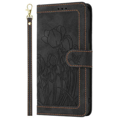 For iPhone 16 Pro Max Case Tulip Leather Phone Cover with 5 Card Slots Wallet