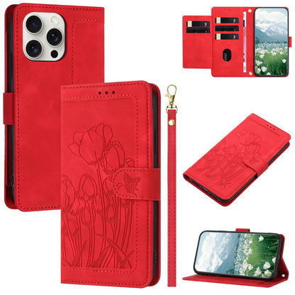 For iPhone 16 Pro Max Case Tulip Leather Phone Cover with 5 Card Slots Wallet