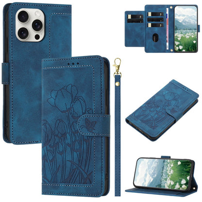 For iPhone 16 Pro Max Case Tulip Leather Phone Cover with 5 Card Slots Wallet