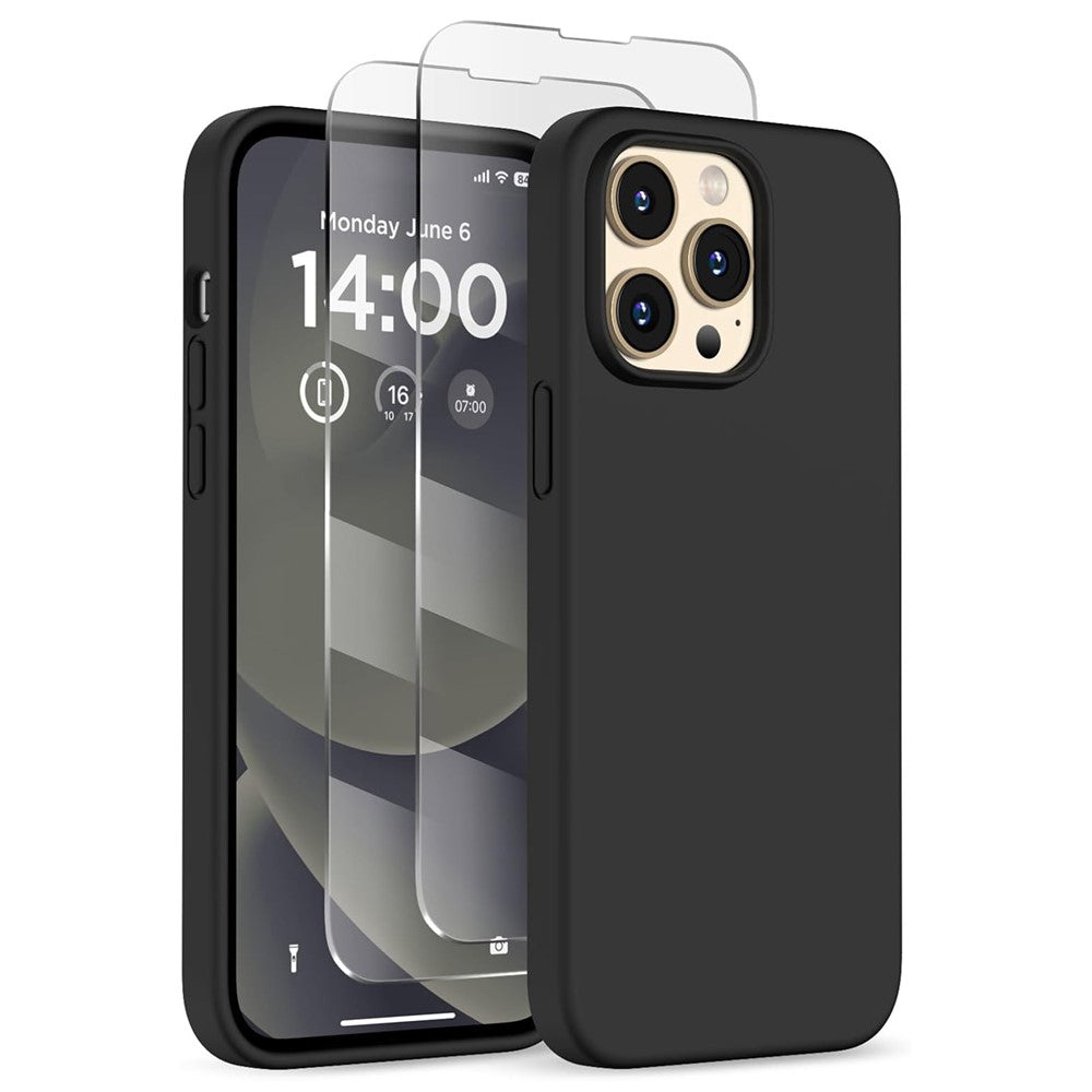 For iPhone 14 Pro Case Compatible with MagSafe Liquid Silicone Cover with 2 Tempered Glass Screen Films