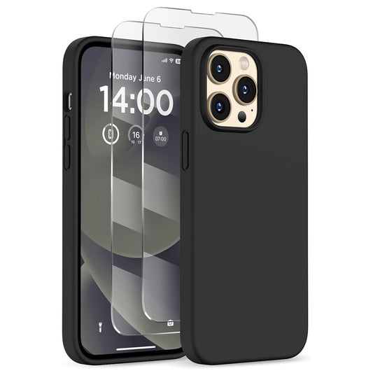 For iPhone 14 Pro Case Compatible with MagSafe Liquid Silicone Cover with 2 Tempered Glass Screen Films