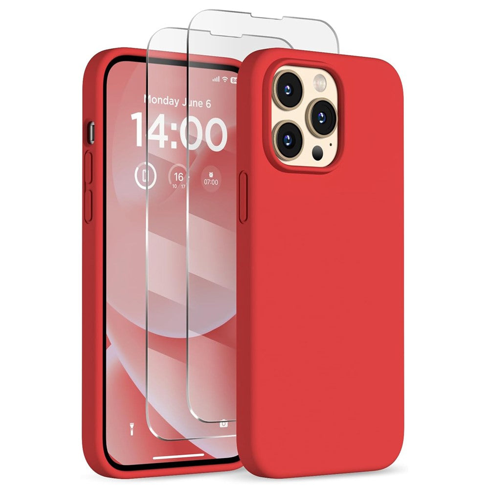 For iPhone 14 Pro Case Compatible with MagSafe Liquid Silicone Cover with 2 Tempered Glass Screen Films