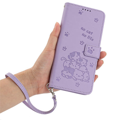 For iPhone 17e / 16e Case with Strap Cats Imprint Leather Wallet Phone Cover