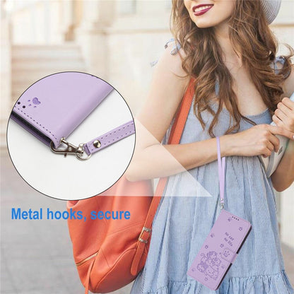 For iPhone 17e / 16e Case with Strap Cats Imprint Leather Wallet Phone Cover