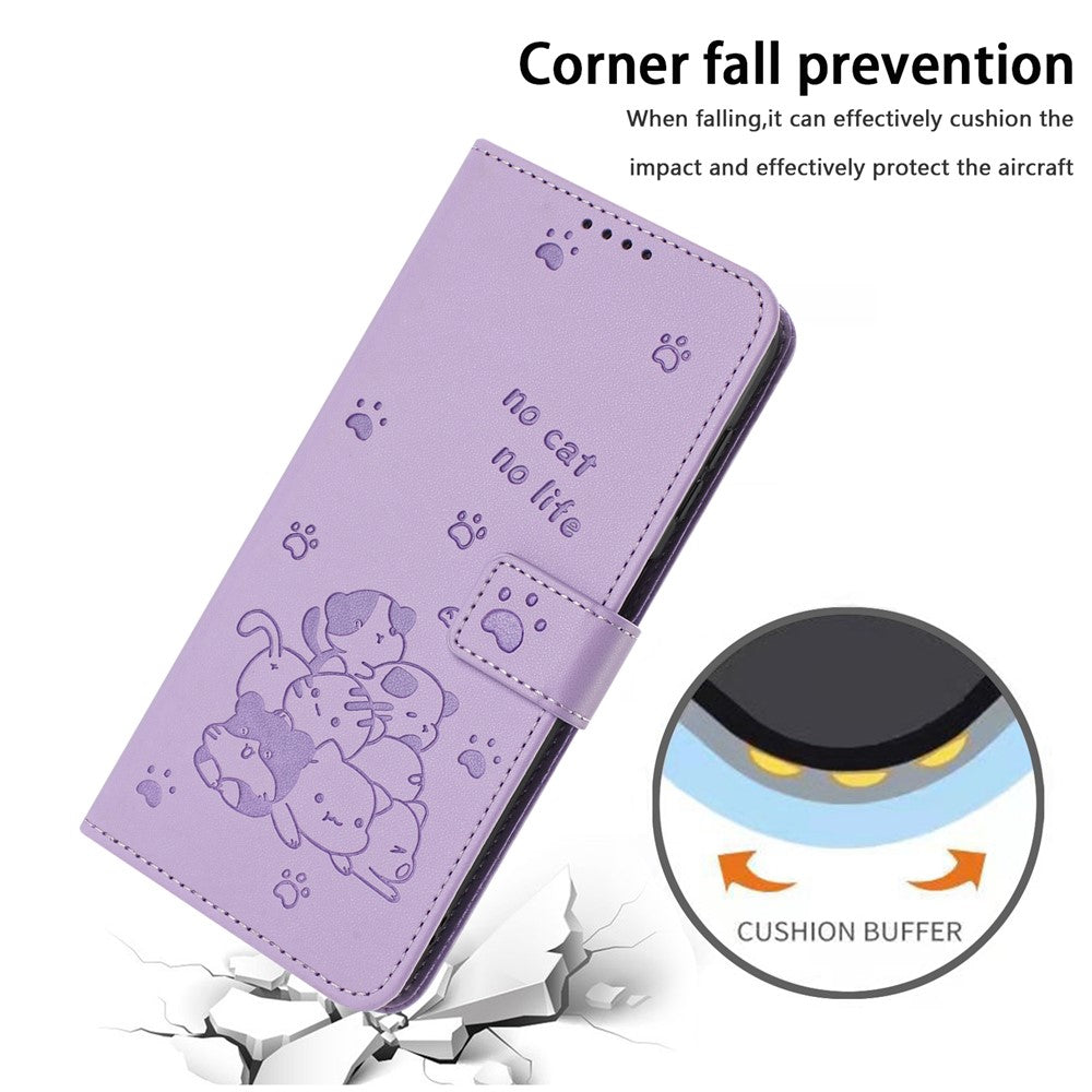 For iPhone 17e / 16e Case with Strap Cats Imprint Leather Wallet Phone Cover