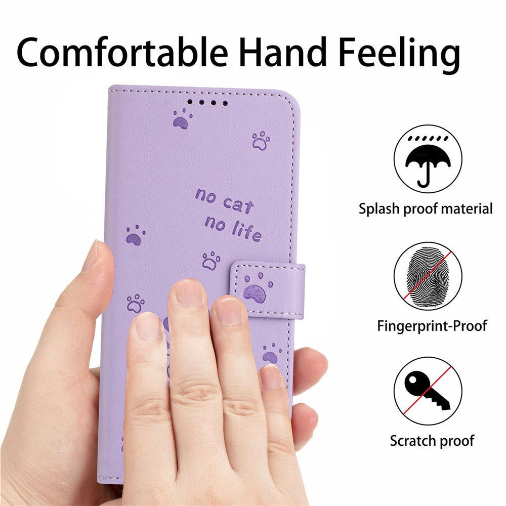 For iPhone 17e / 16e Case with Strap Cats Imprint Leather Wallet Phone Cover
