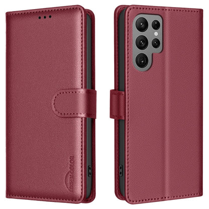 BINFEN COLOR BF32 For Samsung Galaxy S25 Ultra Leather Case Wallet RFID Blocking Phone Cover