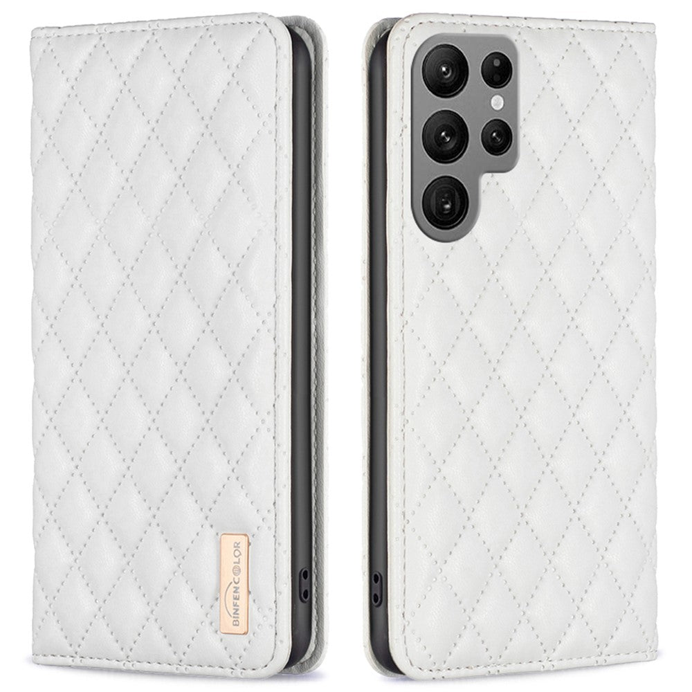 BINFEN COLOR BF Style-16 For Samsung Galaxy S25 Ultra Case Card Slots Rhombus Leather Cover