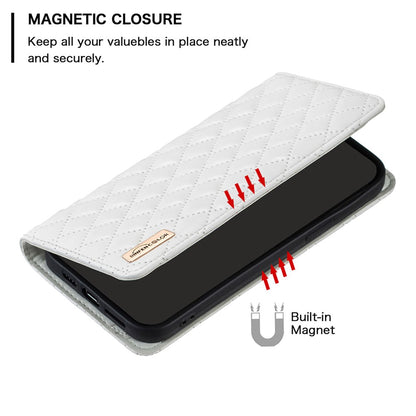 BINFEN COLOR BF Style-16 For Samsung Galaxy S25 Ultra Case Card Slots Rhombus Leather Cover