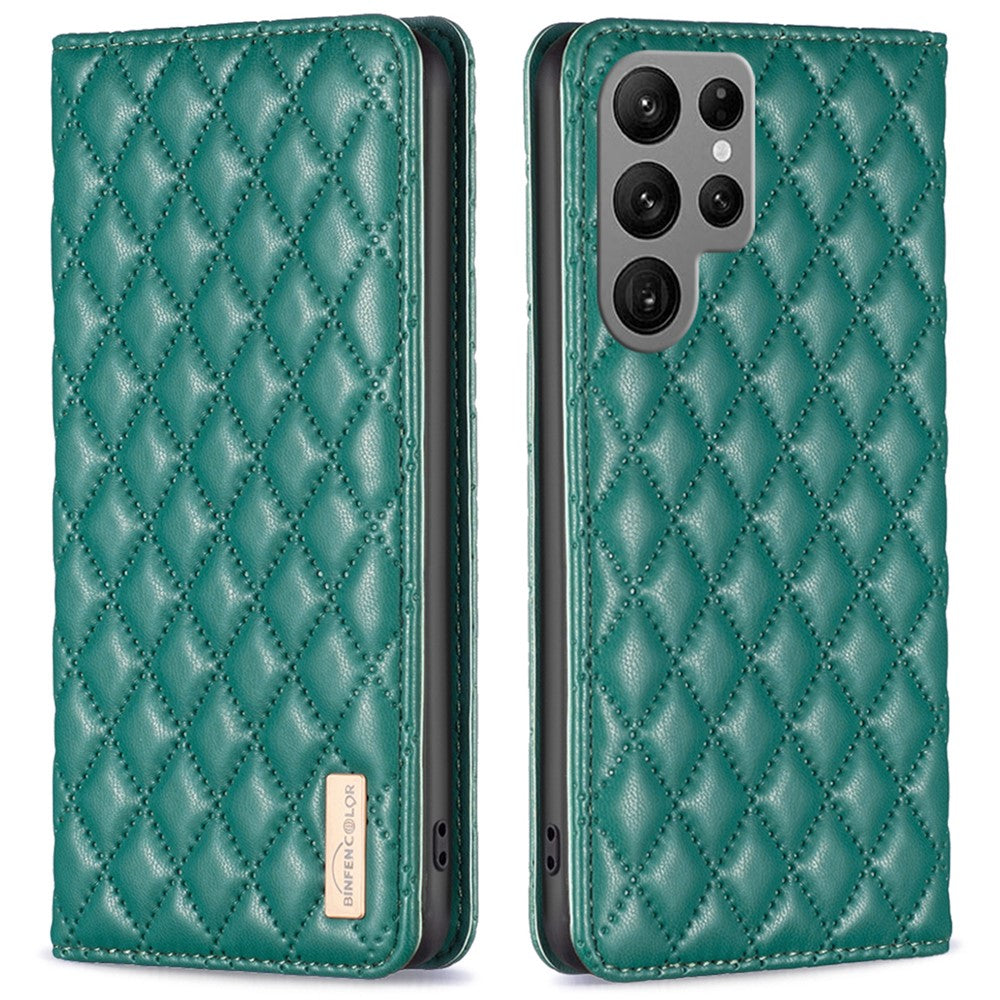 BINFEN COLOR BF Style-16 For Samsung Galaxy S25 Ultra Case Card Slots Rhombus Leather Cover
