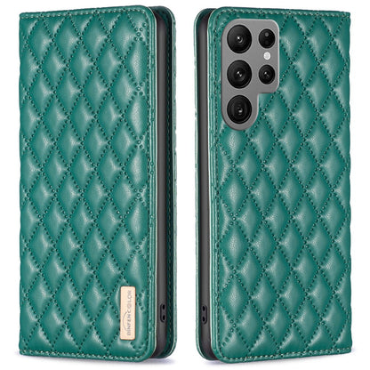 BINFEN COLOR BF Style-16 For Samsung Galaxy S25 Ultra Case Card Slots Rhombus Leather Cover