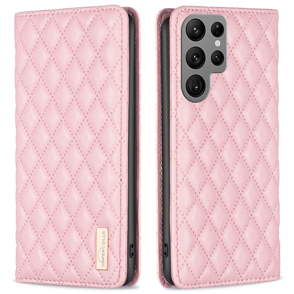 BINFEN COLOR BF Style-16 For Samsung Galaxy S25 Ultra Case Card Slots Rhombus Leather Cover