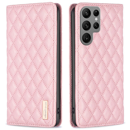 BINFEN COLOR BF Style-16 For Samsung Galaxy S25 Ultra Case Card Slots Rhombus Leather Cover