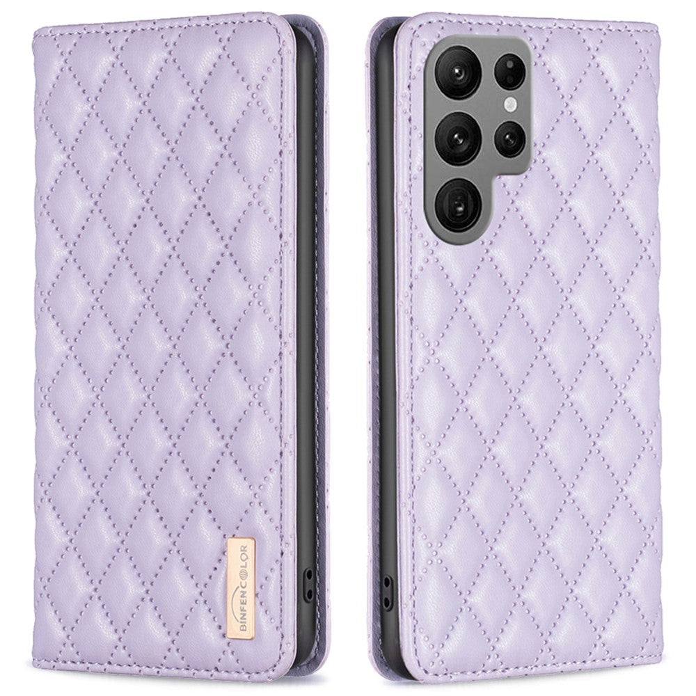 BINFEN COLOR BF Style-16 For Samsung Galaxy S25 Ultra Case Card Slots Rhombus Leather Cover